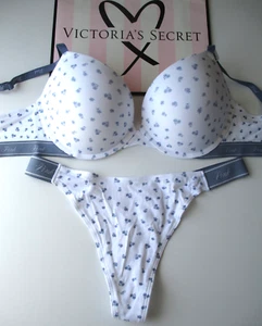 VICTORIA'S SECRET PINK set reggiseno e mutandine super push up VS cotone floreale denim blu - Foto 1 di 11