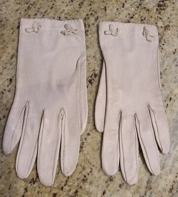 Luvas formais de couro vintage tamanho S 6 3/4 dobra 8" arcos de pulso de couro - Imagem 1 de 4