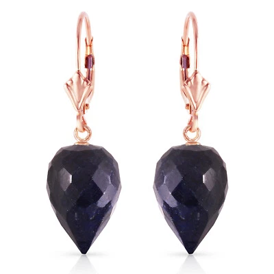 14K. SOLID GOLD LEVER BACK EARRINGS WITH DROP BRIOLETTE SAPPHIRES - Image 1 of 4
