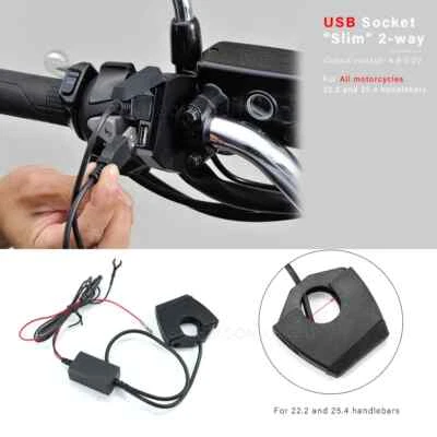 For 22.2/25.4 Motorcycle handlebars Dual USB Socket Plug Relay Adapter Foto 1 de 4