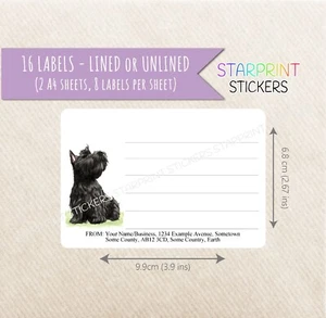 Scottish Terrier Scottie Etiketten, 16 Aufkleber, personalisiert mit Rücksendeadresse - Bild 1 von 11