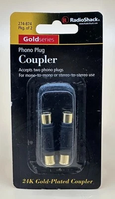 Radio Shack Phono Plug Coupler 24k Gold Plated 2-Pack NEW IN PACKAGE 274-874 - Image 1 of 2