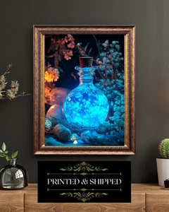 Glowing Blue Potion Bottle Art Print Pagan Witch Wall Mystical Fantasy Decor - Picture 1 of 5