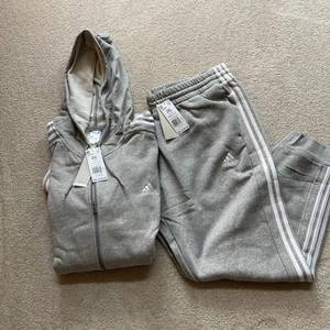 Adidas Men Full Zip Hoodie and Pant Full Sweatsuit Grey Gray 2XL XXL Fleece - Picture 1 of 15