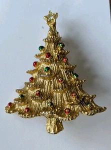 Vintage Gerry's Mid Century Brushed Gold tone Christmas Tree Brooch 2.5" - Picture 1 of 6