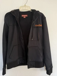 Simms Jacket Hoodie Mens Small Black Softshell Full Zip Riverbed Embroidered - Picture 1 of 6