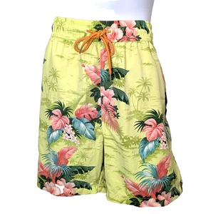 Tommy Bahama Relax Men's Swim Trunks Bright Floral Hawaiian Yellow Green XL EUC - Picture 1 of 19