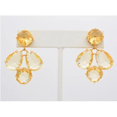 Kate Spade Crystal Earrings Yellow Open Bezel Rhinestone Dangle Signed BinAA - Image 1 of 4