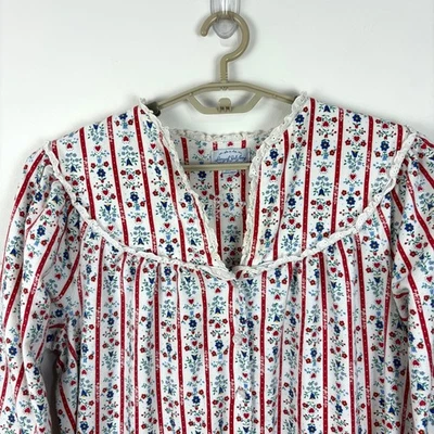 Lanz of Salzberg Flannel Nightgown Large floral hearts stripe cotton - Image 1 of 4