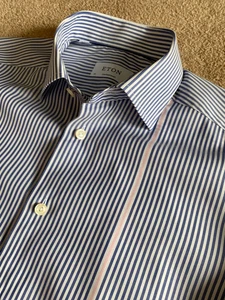 WORN ONCE ETON CONTEMPORARY FIT BLUE BENGAL STRIPE WITH PINK SHIRT 15.5 15 1/2 - Picture 1 of 7