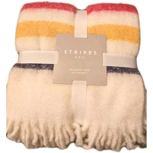 Hudsons Bay/ HBC Stripes Multistripe Fuzzy All-Season Wool Throw/Blanket Canada - Picture 1 of 5