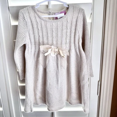 Софи Роуз девочек свитер платье бежевый вязаный кабель длинным рукавом цветок 5T - Изображение 1 из 4