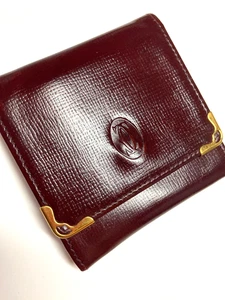 CARTIER VINTAGE MUST CC EMBOSSED LEATHER COIN WALLET PURSE FRANCE BURGUNDY RED - Picture 1 of 21