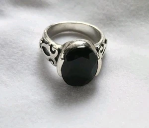 Silpada 925 Sterling Silver Retired Oval Black Chalcedony Art Deco Ring Size 9 - Picture 1 of 8