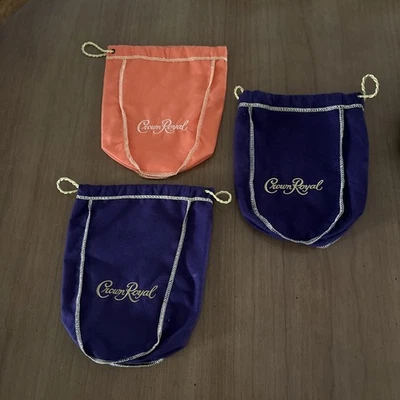 Crown Royal Lot of 3 Cloth Drawstring Bags 1 Peach 2 Purple - Image 1 of 4