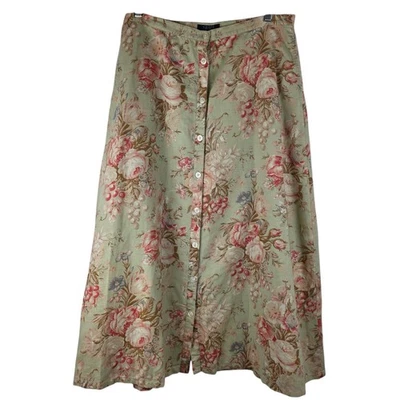 Falda De Colección Chaps Salvia Floral Mezcla de Lino Botón Frontal Romántica Cottagecore 10 Foto 1 de 4