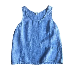 Garnet Hill Linen Tank Top Medium Denim Blue Pocket Flowy Lightweight Top - Picture 1 of 7
