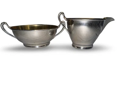 Vintage stainless steel mini creamer & sugar set gold tone interior 2pc - Image 1 of 4