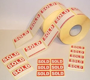 Bright Red SOLD Stickers Tags Labels / Sticky Labels - Removable Adhesive - Picture 1 of 8