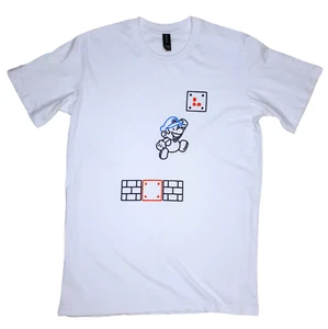 Mario Nintendo Mens Medium White Black Anvil Video Game Theme T-Shirt - Picture 1 of 7