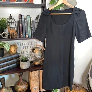 PRADA Silk Little Black Dress Y2K D-Ring Shoulder Tab Sz 38 / XS {O1} - Picture 1 of 7