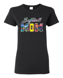 Buntes Softball Mama Mothers Day Damen Grafik Shirt - Bild 1 von 9
