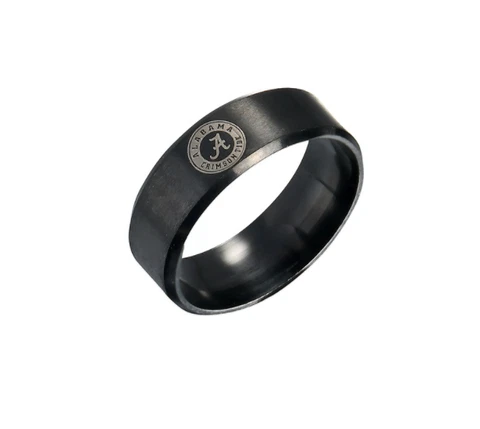 Alabama Crimson Tide Black Stainless Steel Ring Sizes 8 9 10 11 12 13 14 Cover
