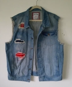 PARISH NATION Men's 3XL Distressed Denim Cut-Off Vest Moto - Picture 1 of 7