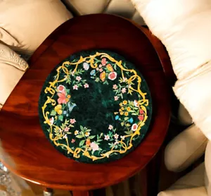 30" Green Marble Round Coffee Table Top Floral Antique Inlay Art Hallway Decors - Picture 1 of 8