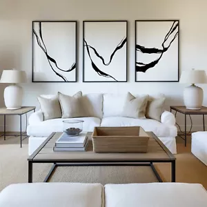 Set 3 arte da parete galleria semplice moderna minimalista arte astratta bianco e nero - Foto 1 di 3