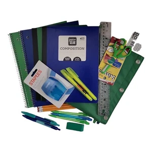 Back to School Supplies BLUE & GREEN Kids K-5 Bundle 30+ Pieces Scissors Marker - Picture 1 of 21