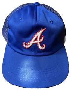 VINTAGE Atlanta Braves Hat Cap Snap Back Blue Red Mesh Baseball Trucker Big 90s