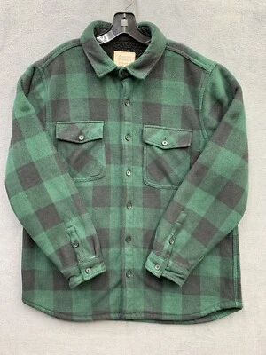 Boston Traders Sherpa Fleece Lined Shirt Mens XL Green Check Double Chest Pocket - Image 1 of 4