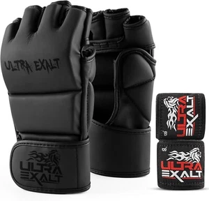 MMA Gloves Fighting Martial Art Training Muay Thai Kickboxing + 2 Free Wraps - Picture 1 of 9
