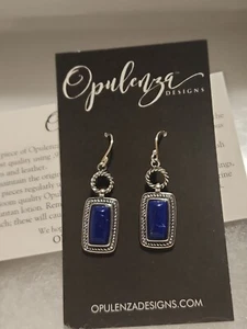 DESIGHNER LAPIS LAZULI Rectangle Square Earrings - 925 STERLING SILVER  - Picture 1 of 10