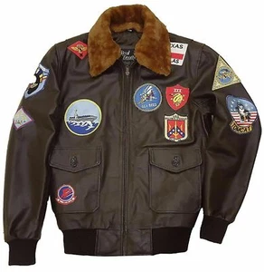 CHAQUETA DE VUELO TOP GUN TOM CRUISE PETE MAVERICK BOMBARDERO PIEL MARRÓN CUERO - Imagen 1 de 4