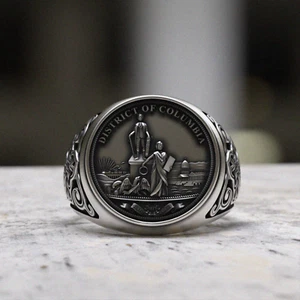 Handmade 925 Sterling Silver Washington DC Ring - District of Columbia Seal - Picture 1 of 8