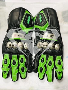 Kawasaki Ninja Motorcycle Motorbike Racing Leather Gloves - Picture 1 of 2