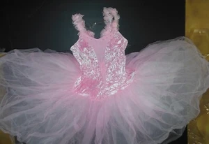 BALLET DANCE  COSTUME Graduated short tutu Rosette trim Petite Adult Pink Velvet - Picture 1 of 6