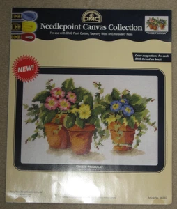 New DMC Needlepoint Canvas Collection "Three Primula" 6" x 9"  Flower Pots NC002 - Picture 1 of 3