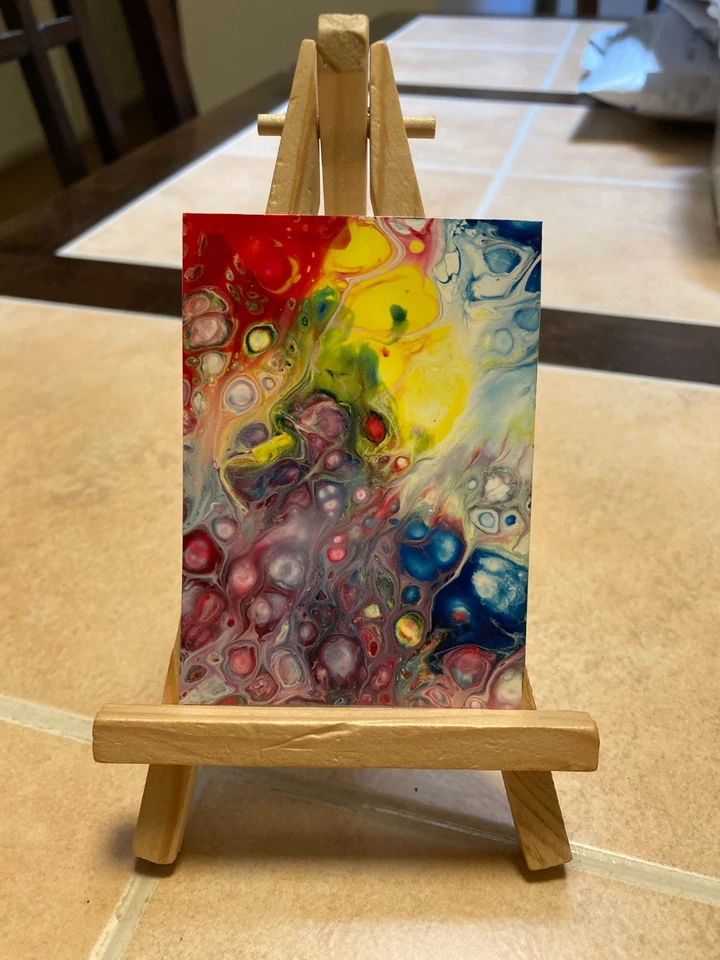 Tarjeta de arte de pintura ACEO original de medios mixtos ATC Lowbrow abstracto 38 Foto 1 de 1