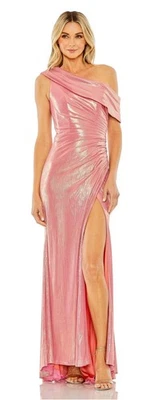 Vestido Ieena Mac Duggal 27152 Rosa Metálico Un Hombro Talla 14 Nuevo con Etiquetas Abertura Foto 1 de 4