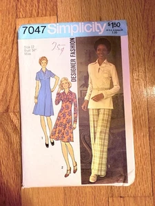 Vintage 1975 Simplicity 7047 MISSES' DRESS/TOP & PANTS SZ 12 UNCUT, FF - Picture 1 of 2