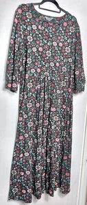 SEASALT Green Red Floral Rose House Midi Organic Cotton Dress Size UK 18 Tall - Picture 1 of 10