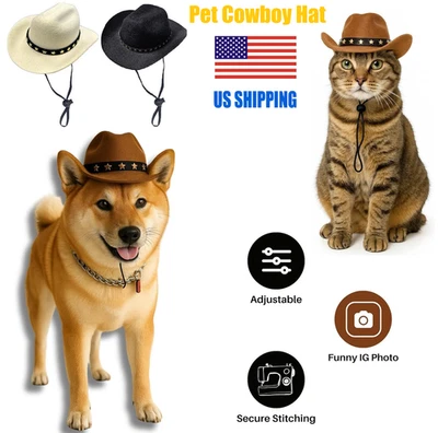 Moda Mini Sombrero de Vaquero para Mascotas Halloween Fiesta Disfraz Conjunto para Perros y Gatos Foto 1 de 4