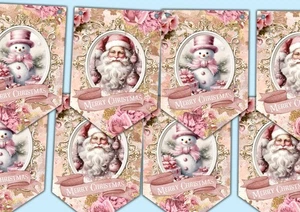 Weihnachtswimpel Hängedeko rosa Weihnachten, rustikal traditionell Banner - Bild 1 von 1