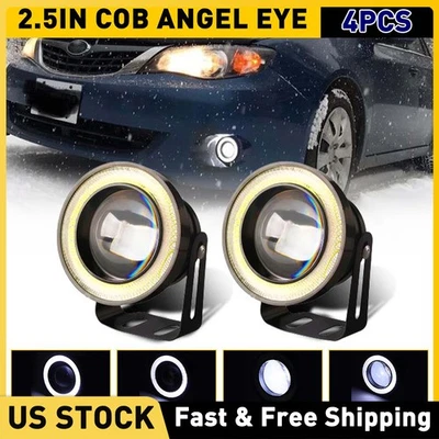 4x 2.5" Inch Car Projector LED Fog Light COB Halo Angel Eye Ring Bulb White DRL - Image 1 of 4
