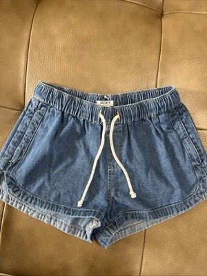 Pantalones cortos de jean Roxy Blue Dude para mujer talla XS con cordón Foto 1 de 4