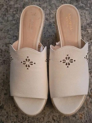 Sandalias Kate Spade Tenley Alpargata Cuña Cuero Marfil/Crema Talla 8.5 Nuevas sin Etiquetas Foto 1 de 4