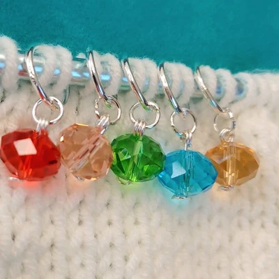 Marcadores de puntada MikieLou 5 cuentas de vidrio de color ovalado cristal plata hechos a mano Foto 1 de 4